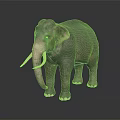 Realistic Elephant With Long White Tusks Gray Skin And Curved Trunk