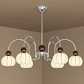 Modern Chandelier Featuring Silver Metal Curved Frame Multiple White Lamp Shades 3d model