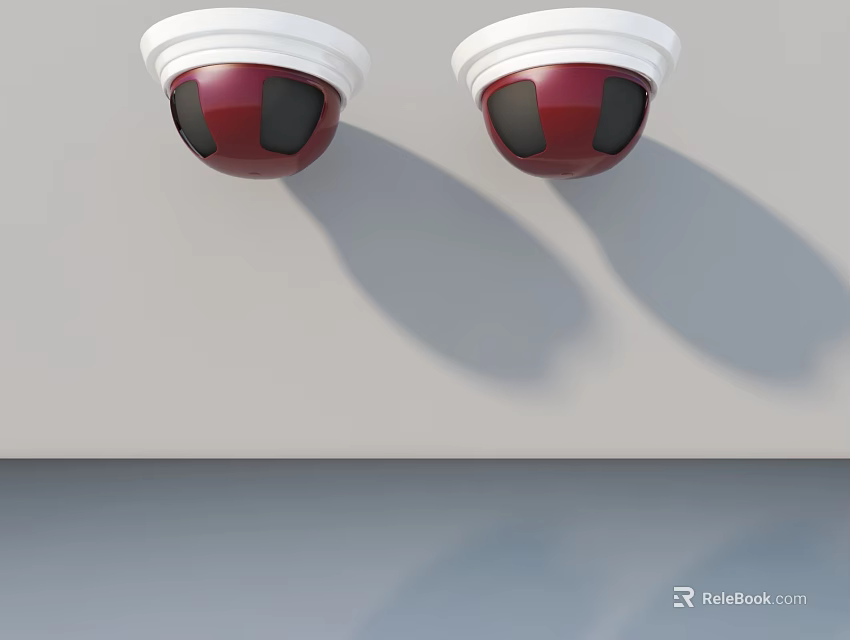 Two Red And White Surveillance Cameras Mounted On Wall For Security Monitoring 3d model 