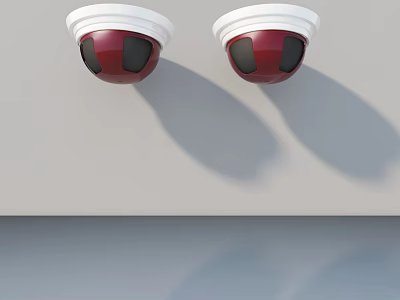 Two Red And White Surveillance Cameras Mounted On Wall For Security Monitoring 3d model