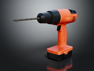 Orange and Black Cordless Electric Drill with Drill Bit for DIY Projects 3d model
