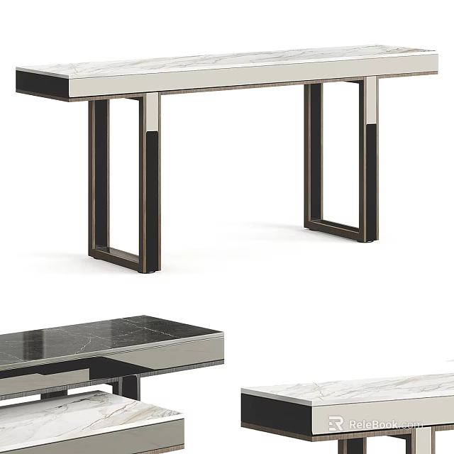 Modern Console Table With Marble Top And Metal Frame For Entryway Decor 3d model 