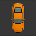 Orange Polygonal Sports Car With Black Wheels And Blue Windows On Reflective Surface