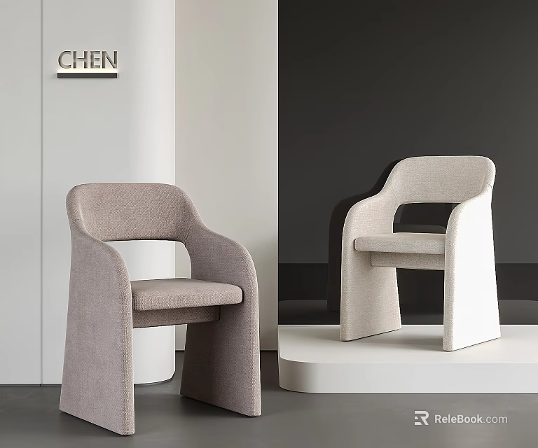 Modern Accent Chairs with Curved Arms Upholstered in Gray and White Minimalist Interior Design 3d model 