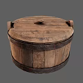 Rustic Wooden Kitchen Storage Bucket With Lid Metal Hoops And Handles