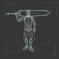 Game and Movie Character in Armored Outfit Holding Giant Sword With Cloak
