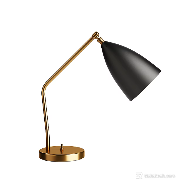Modern Table Lamp With Gold Base Arm And Black Shade Design 3d model