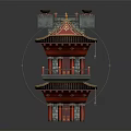 Traditional Chinese Multi story Tower Architecture With Red Roof Grey Brick Walls And Decorative Eaves