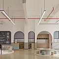 Kindergarten Interior Design With Circular Ceiling Lights Large Windows Curved Walls And Colorful Seats