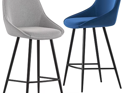 Modern Gray And Blue Upholstered Bar Stools With Black Metal Legs Design 3d model