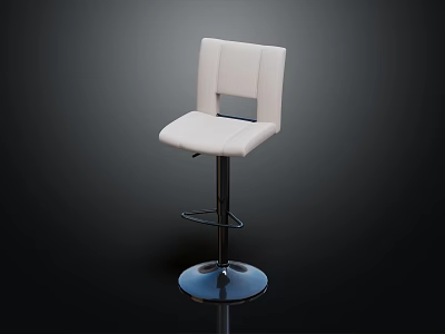 White Leather Modern Bar Stool With Backrest Adjustable Metal Round Base 3d model