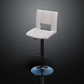 White Leather Modern Bar Stool With Backrest Adjustable Metal Round Base 3d model
