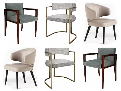 Modern Dining Chairs With Various Designs Fabric Upholstery And Mixed Wooden Metal Legs 3d model