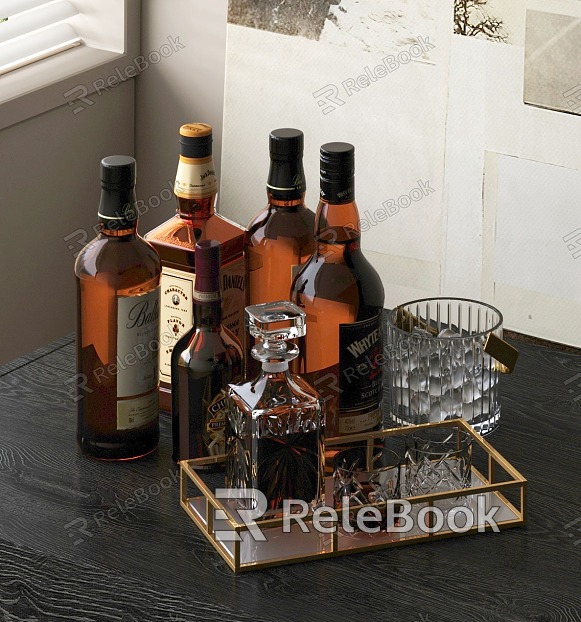 Drinks Wine Ornaments Combination Ice Bucket Beverage Food Wine Bottle model