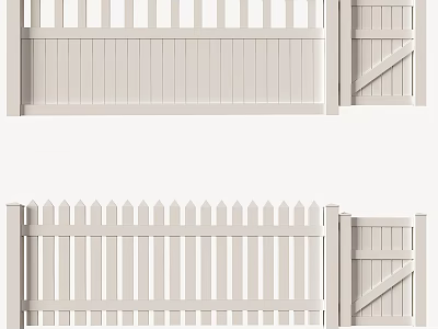 White Wooden Fence With Panel And Picket Styles Featuring Gate Design 3d model