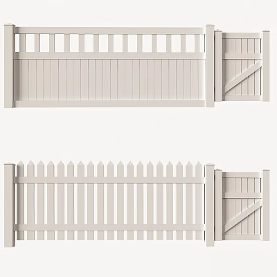 White Wooden Fence With Panel And Picket Styles Featuring Gate Design 3d model