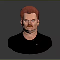Man With Red Hair And Mustache In Black Shirt Against Gray Background