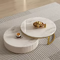 Round Marble Coffee Tables with Golden Legs Wooden Bowl Apples and Coffee Cup