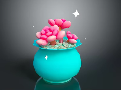 Pink Succulent Plants In Blue Pot With Shiny Star Decorations For Home Decor 3d model