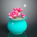 Pink Succulent Plants In Blue Pot With Shiny Star Decorations For Home Decor