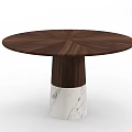 Modern Round Wooden Top Dining Table With Smooth Marble Base Design 3d model