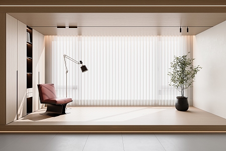 Modern dream blinds venetian blinds vertical blinds single leisure chair floor lamp green plant track lamp 3d model