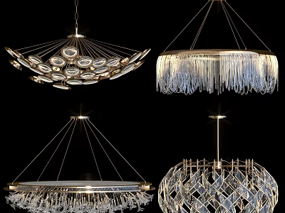 Luxurious Modern Chandeliers With Crystal Fringes And Geometric Metal Designs For Interior Decor 3d model