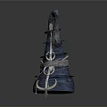 Blue Cone Shaped Decorative Sculpture With Wrapped Rope And Metal Ring Accents