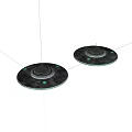 Two Circular Black Flying Saucers With Green Lights On White Background 3d model