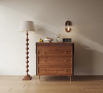 Low cabinet, bucket cabinet, decorative cabinet, floor lamp, ornaments 3d model