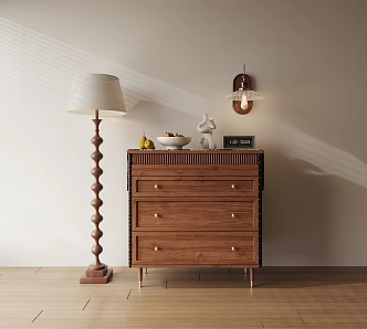 Low cabinet, bucket cabinet, decorative cabinet, floor lamp, ornaments 3d model