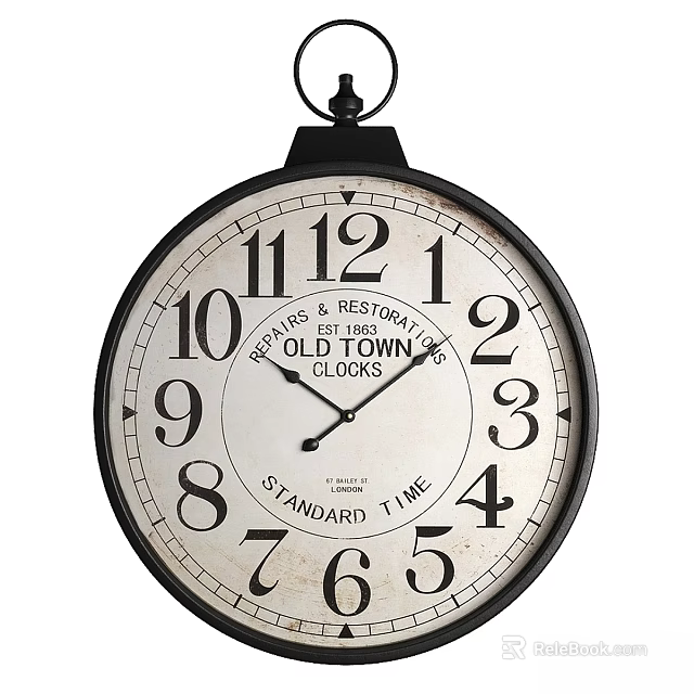 Vintage Old Town Standard Time Wall Clock With Black Frame And White Dial Design 3d model 