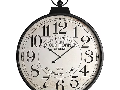 Vintage Old Town Standard Time Wall Clock With Black Frame And White Dial Design 3d model