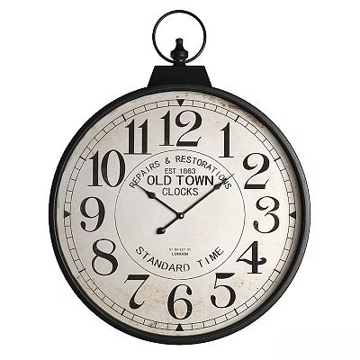 Vintage Old Town Standard Time Wall Clock With Black Frame And White Dial Design 3d model