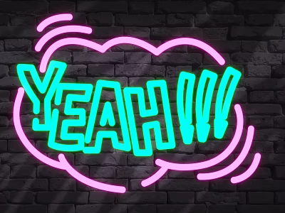 Colorful Neon Decorative Lights with YEAH Text in Green and Pink on Black Brick Wall 3d model