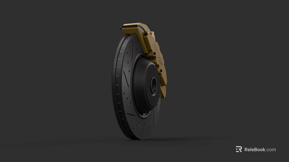 Automotive Brake Disc With Gold Caliper And Black Rotor Design 3d model 