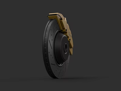 Automotive Brake Disc With Gold Caliper And Black Rotor Design 3d model