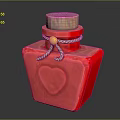 Red Square Medical Device Bottle With Wooden Stopper Rope And Heart Pattern
