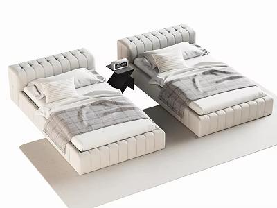 Modern Bedroom Interior With Two Single Beds Tufted Headboards And Cozy Bedding 3d model