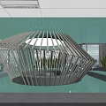 Modern Lounge Area With Circular White Structure Green Plants And Glass Walls