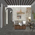 Rustic Living Room Interior With Wooden Wall Decor Sofa Coffee Table And Pendant Light