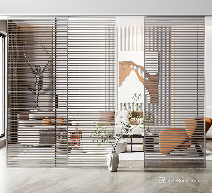 Modern Sliding Doors For Living Room Interior Design With Elegant Decor And Furniture 3d model 