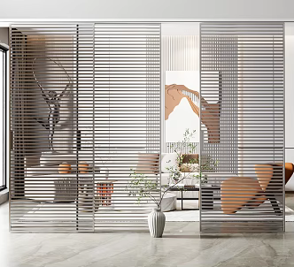 Modern sliding door slide rail metal sliding door 3d model