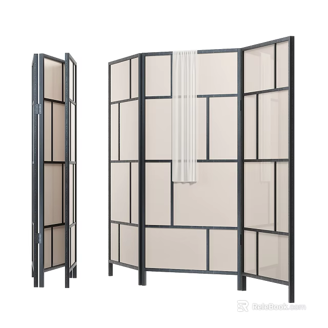 Modern Foldable Room Divider With Geometric Frame And Panel Design For Home Decor 3d model