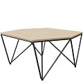 Modern Minimalist Hexagonal Coffee Table With Wooden Top And Black Metal Cross Legs