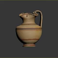 Traditional Ancient Earthenware Pottery Sculpture With Curved Spout And Decorative Stripes