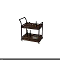Wooden Two Tier Side Table With Wheels Holding Wine Bottles Glasses And Books