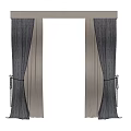 Layered Gray Curtains With White Sheer And Valance With Tiebacks 3d model