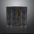 Art Deco Style Cabinet Furniture With Blue Gold Carved Patterns And Intricate Designs