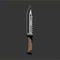 Tactical Combat Knife With Serrated Silver Blade And Brown Wooden Handle